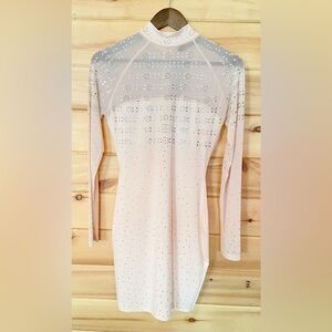 Lucky & Blessed Cream Beaded and Rhinestone Dress with Sheer Sleeves and Top NWT